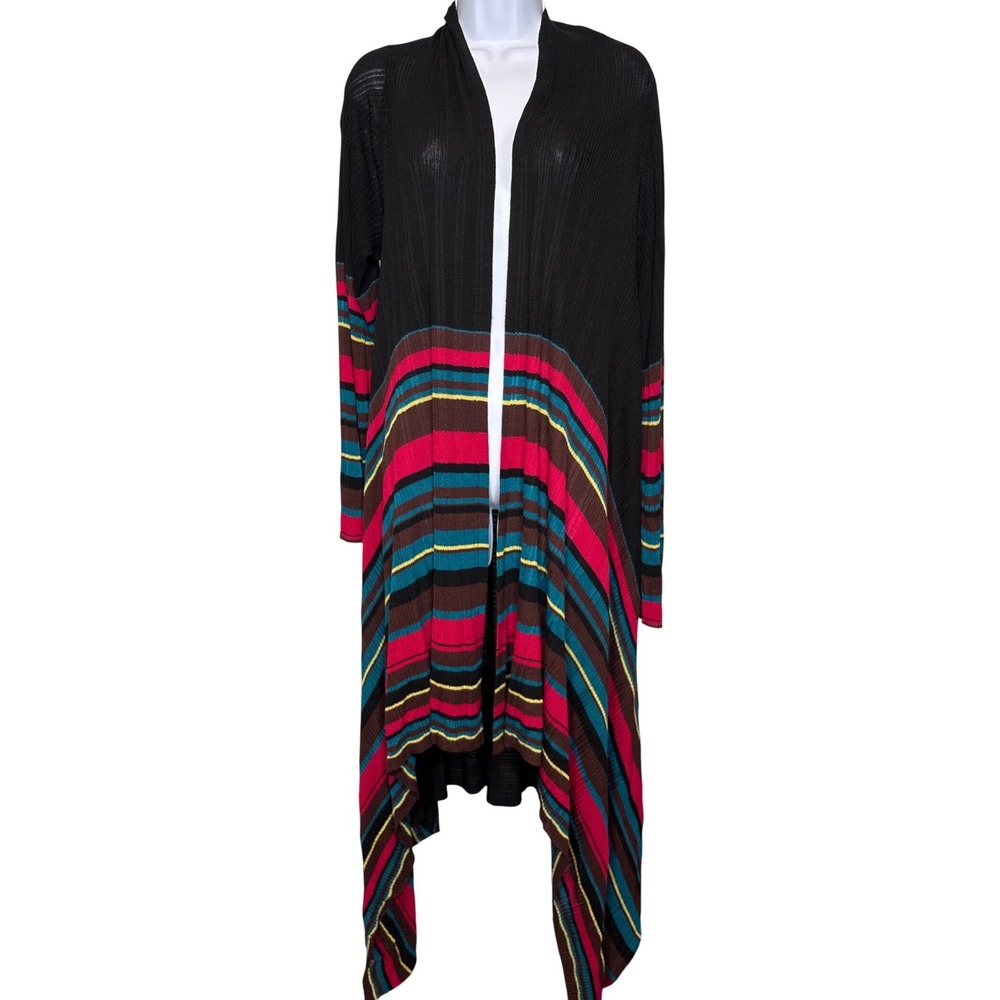 Jones New York Womens Black Striped Duster Open Front Cardigan Sz L/XL Boho Bold